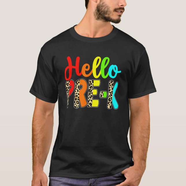 Student Lärare Hej Pre K Leopard Back to school T Shirt (Framsida)