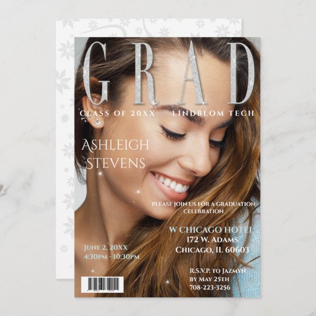 Student Magazine Cover Photo Studentfest Inv. Inbjudningar (Fram/baksida)