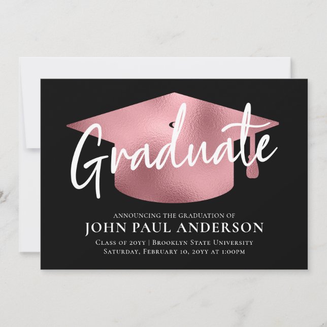 Student Metallic Black  Rosa Cap Studenten Meddelande (Framsida)