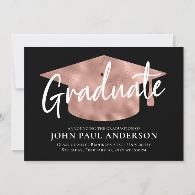 Student Metallic Ro Guld Cap Black Studenten Meddelande (Framsida)