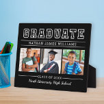 Student Modern Black 3 Photo Studenten<br><div class="desc">Klassisk 3-foto-plakatecken för visning i studenten med ålsfunktioner Student i fet stil-serif-text med modern anpassningsbar som kan anpassas helt och hållet med student namn,  klassår och namn. Lägg till tre favoriter bilder i student i bilder med fyrkantiga platshållare. Den svarta bakgrunden färg kan ändras.</div>