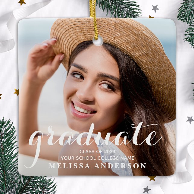 Student Modern enkel Anpassningsbar 2 Foto Student Julgransprydnad Keramik (Skapare uppladdad)