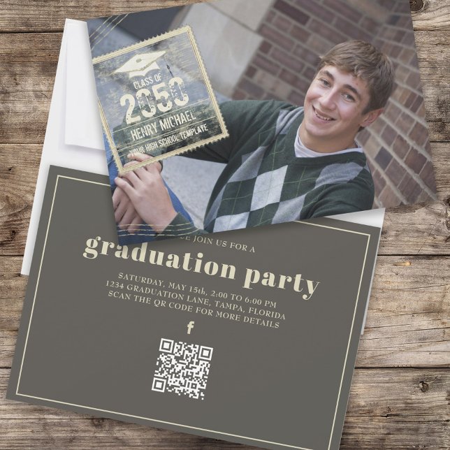 Student Modern enkel fotomall Guld Inbjudningar (Graduation photo invitation announcement template)