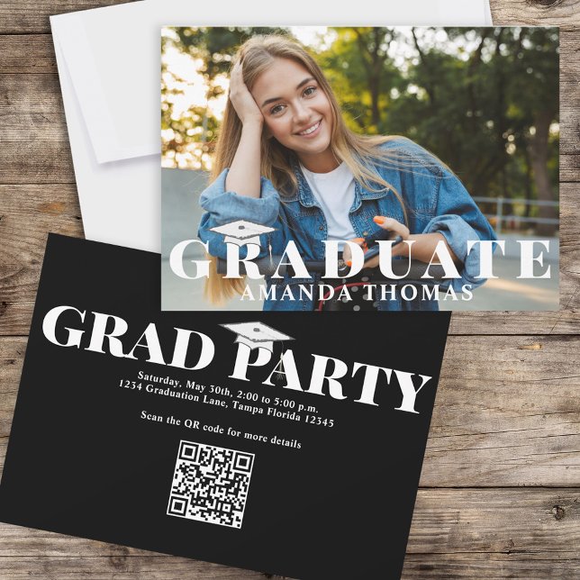 Student Modern fotoenkel typografi svart Inbjudningar (Skapare uppladdad)