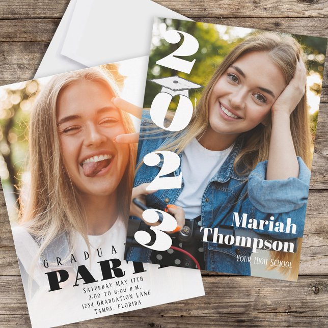 Student Modern fotomall för svart och vitt Inbjudningar (Skapare uppladdad)