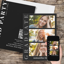 Student Modern, minimalistisk, tre foto QR-kod Inbjudningar