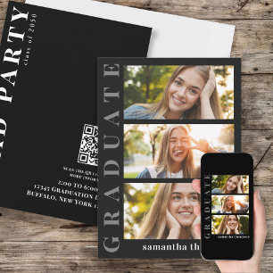 Student Modern, minimalistisk, tre foto QR-kod Inbjudningar
