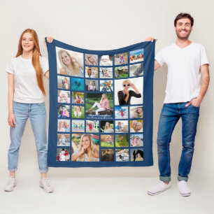 Student Modern Photo Collage Script Namn Blue Fleecefilt
