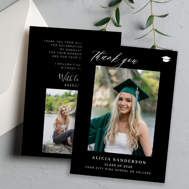 Student - modernt svart foto studenten tack kort (Skapare uppladdad)