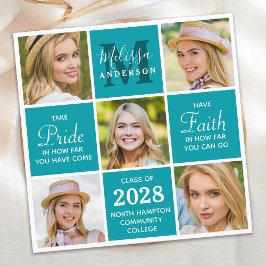 Student Monogram 5 Photo Collage Teal Studenten Inbjudningar