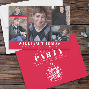Student Multi Photo Collage Crimson Red QR-kod Inbjudningar
