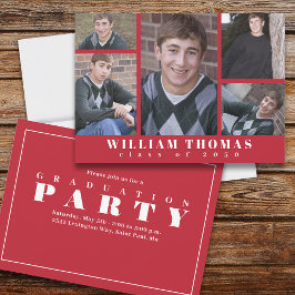 Student Multi Photo Collage Simple Cardinal Red Inbjudningar