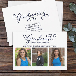 Student Multi Photo Simple Elegant Calligraphy Inbjudningar