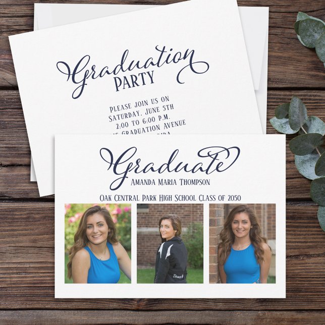 Student Multi Photo Simple Elegant Calligraphy Inbjudningar (Skapare uppladdad)