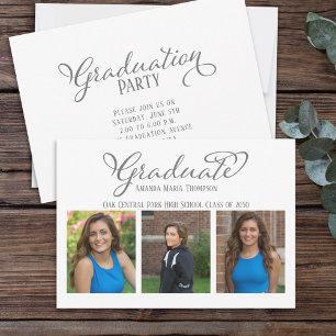 Student Multi Photo Simple Elegant Calligraphy Inbjudningar