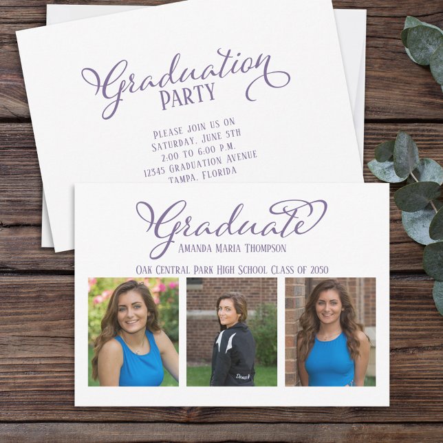Student Multi Photo Simple Elegant Calligraphy Inbjudningar (Skapare uppladdad)