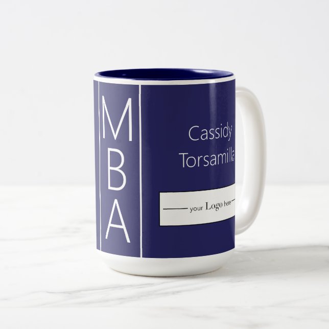 Student Namn Blue MBA Logotyp Två-Tonad Mugg (Framsida höger)