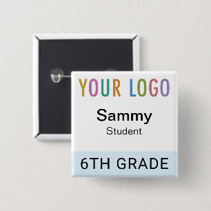 Student Namnskylt Knapp med Skolans Logotyp Ljusbl