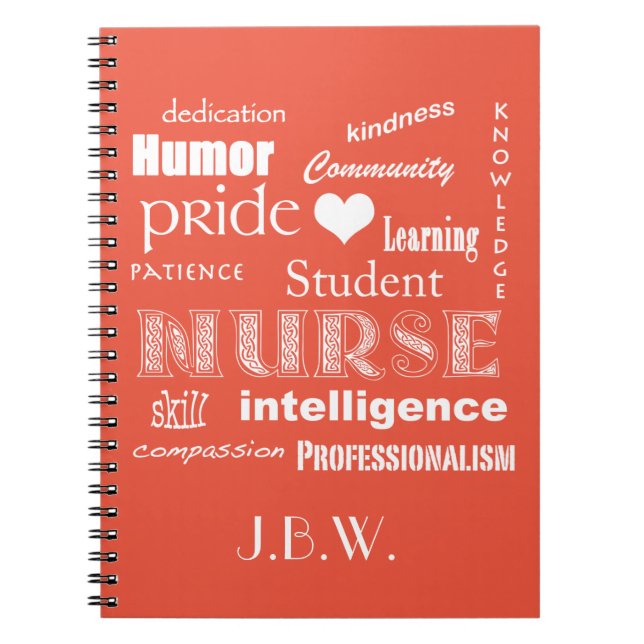 Student Nurse-Attribut+Heart/Monogram Anteckningsbok (Framsidan)