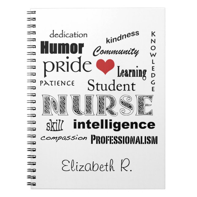 Student Nurse-Attribut+Heart/Personalize Namn Anteckningsbok Med Spiral (Framsidan)