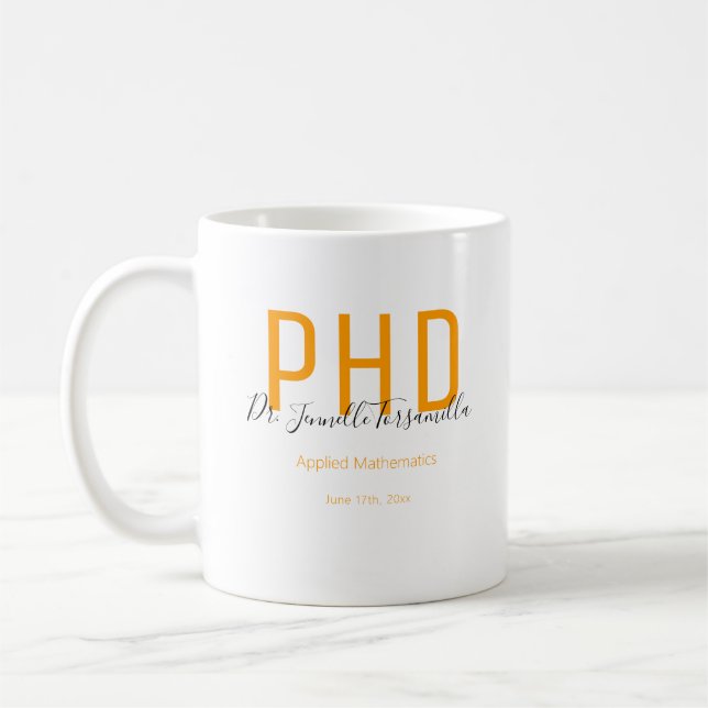 Student Orange, svart datum Namn grad PhD Kaffemugg (Vänster)