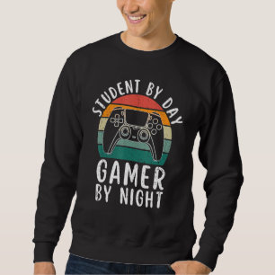 Student på dagen spelare på natten meme för spelar lång ärmad tröja
