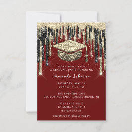 Student Party Drip Glitter BurgundGold Confetti Inbjudningar