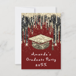Student Party Drip Glitter BurgundGold Confetti Inbjudningar