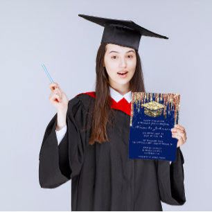 Student Party driver Glitter Blue Guld Confetti Inbjudningar