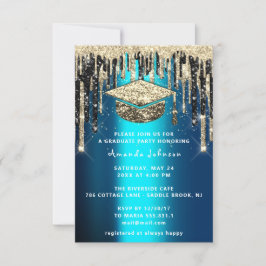 Student Party-drivningen Glitter Teal Kopp Guld Inbjudningar