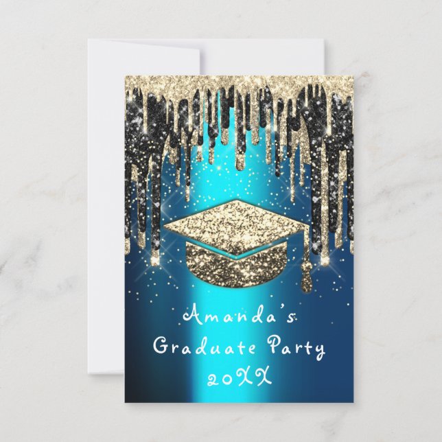 Student Party-drivningen Glitter Teal Kopp Guld Inbjudningar (Baksida)