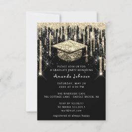 Student Party-droppen Glitter Burgund Guld Black Inbjudningar