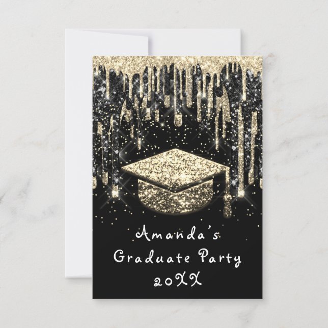 Student Party-droppen Glitter Burgund Guld Black Inbjudningar (Baksida)