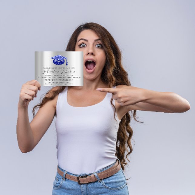 Student Party Silver Student Grått Royal-blått Sim Inbjudningar (Graduate Party Student Silver Gray Royal Blue Simp Invitation)