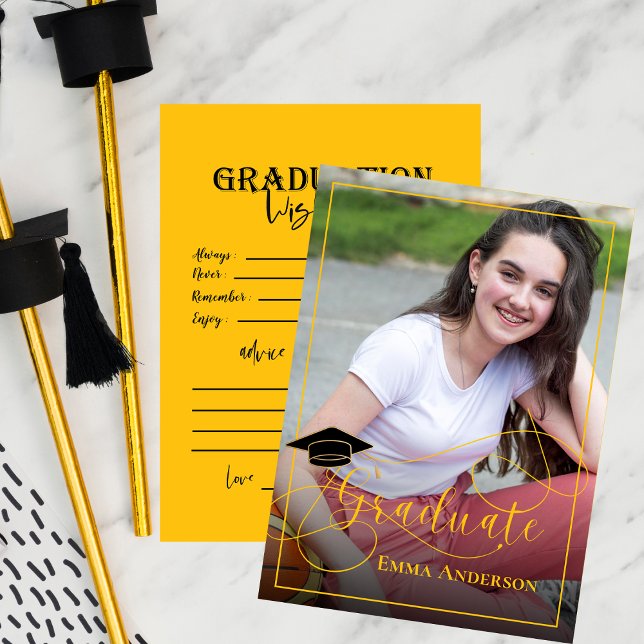 Student Photo Black och Gult 2025 Studenten Rådkort (Graduate Photo Black and Yellow 2025 Graduation Advice Card)