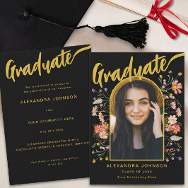 Student Photo Blommigt Arch Black och Guld Script Meddelande