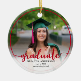 Student Photo Calligraphy Red Ceramic Ornament
