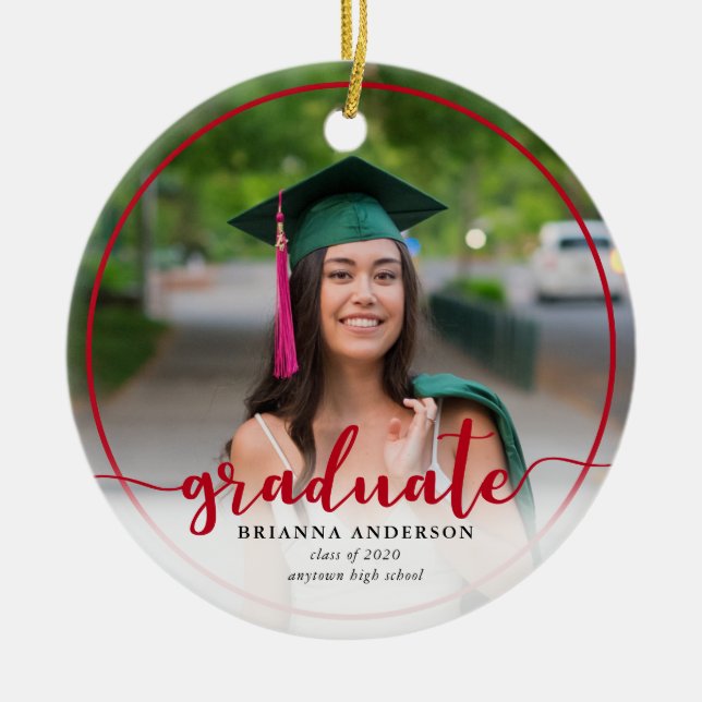 Student Photo Calligraphy Red Ceramic Ornament (Framsidan)