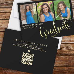 Student Photo Calligraphy Script Black Guld Inbjudningar