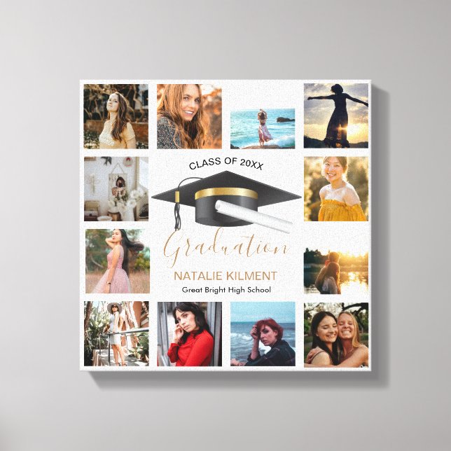 Student Photo Collage Black och Guld Studenten Canvastryck (Framsida)