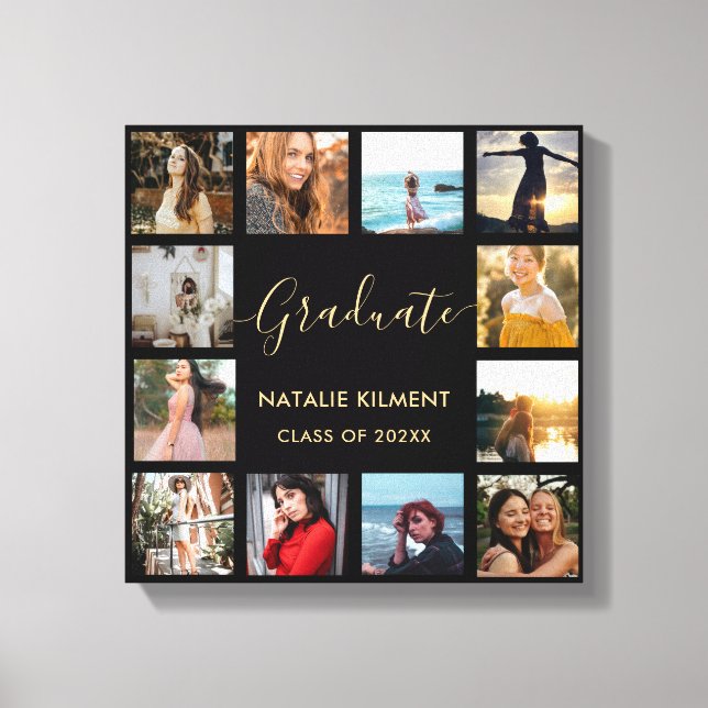 Student Photo Collage Black och Guld Studenten Canvastryck (Framsida)