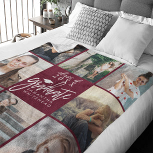 Student Photo Collage Fleece Blanket Burgundy