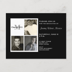 Student Photo Collage in Classic Black and White Inbjudan Vykort