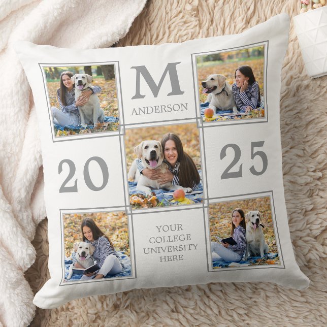 Student Photo Collage Monogram Keepsaké Kudde (Skapare uppladdad)