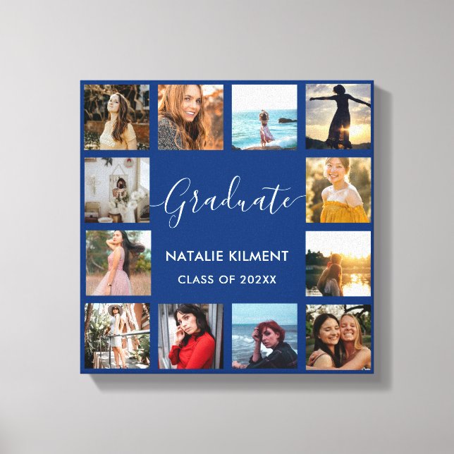 Student Photo Collage Navy Blue & Guld Studenten Canvastryck (Framsida)