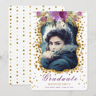 Student Photo Gnistra Flowers Glitter Confetti Inbjudningar