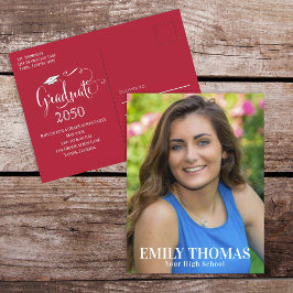 Student Photo Minimalist Simple Script Red Vykort