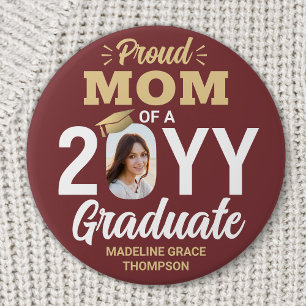 Student Photo Proud Mamma Burgundy Red och Guld Knapp