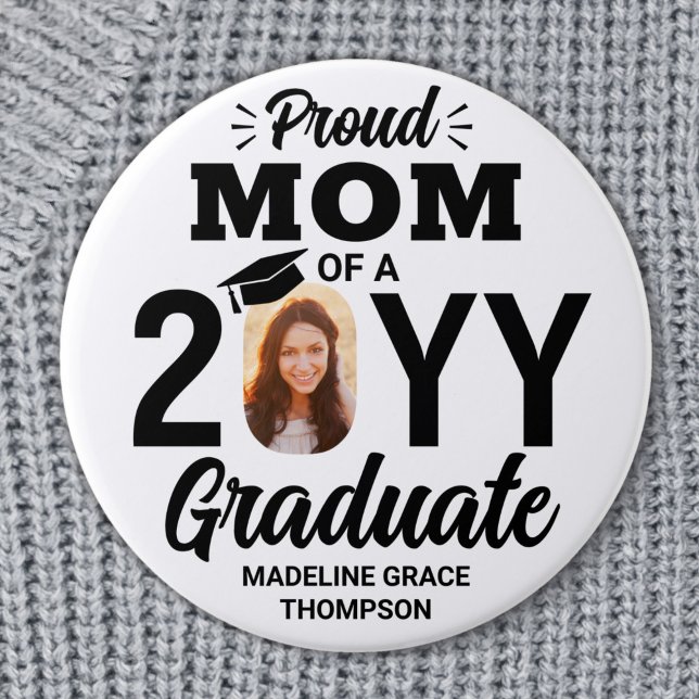 Student Photo Proud Mamma Modern Black and White Knapp (Skapare uppladdad)