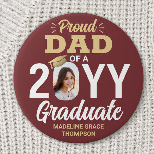Student Photo Proud Pappa Burgundy Red och Guld Knapp